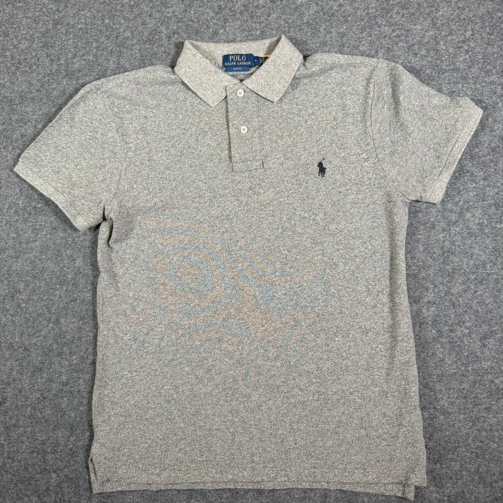 Polo Ralph Lauren Mens Slim Fit Grey Heather Cotton Mesh Polo Shirt Size M NWT